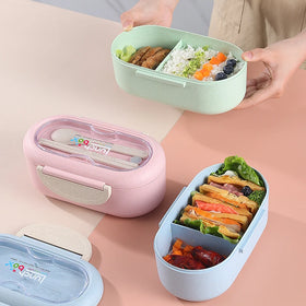 LIHONG Meal Prep Wheat Straw Lunch Box LeakProof Food Container Plastic Bento Box School Tiffin Box With Spoon and Fork