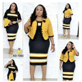 Colorful African Plus Size Dresses Women's Casual Round Neck Two-piece Set Women Stripe Dress South Africa Clothing