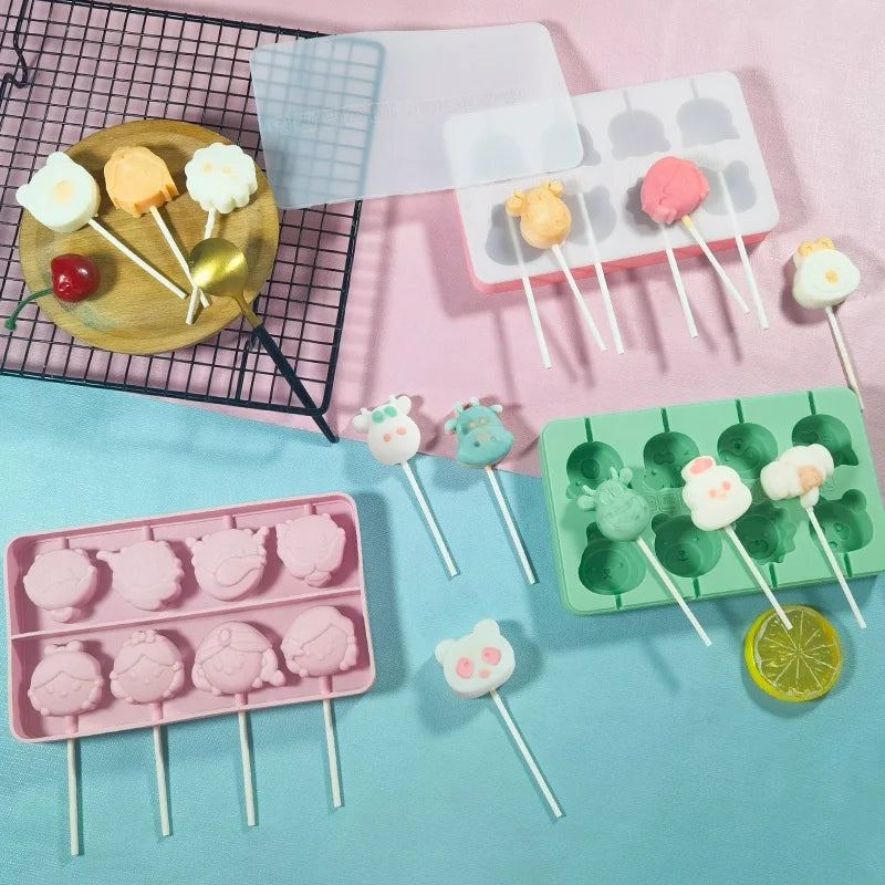 D5084 with Lid Cheese Stick Cartoon Lollipop Ice Cream Popsicle Block Pudding Candy Chocolates Resin Mold Silicone 3D Mould