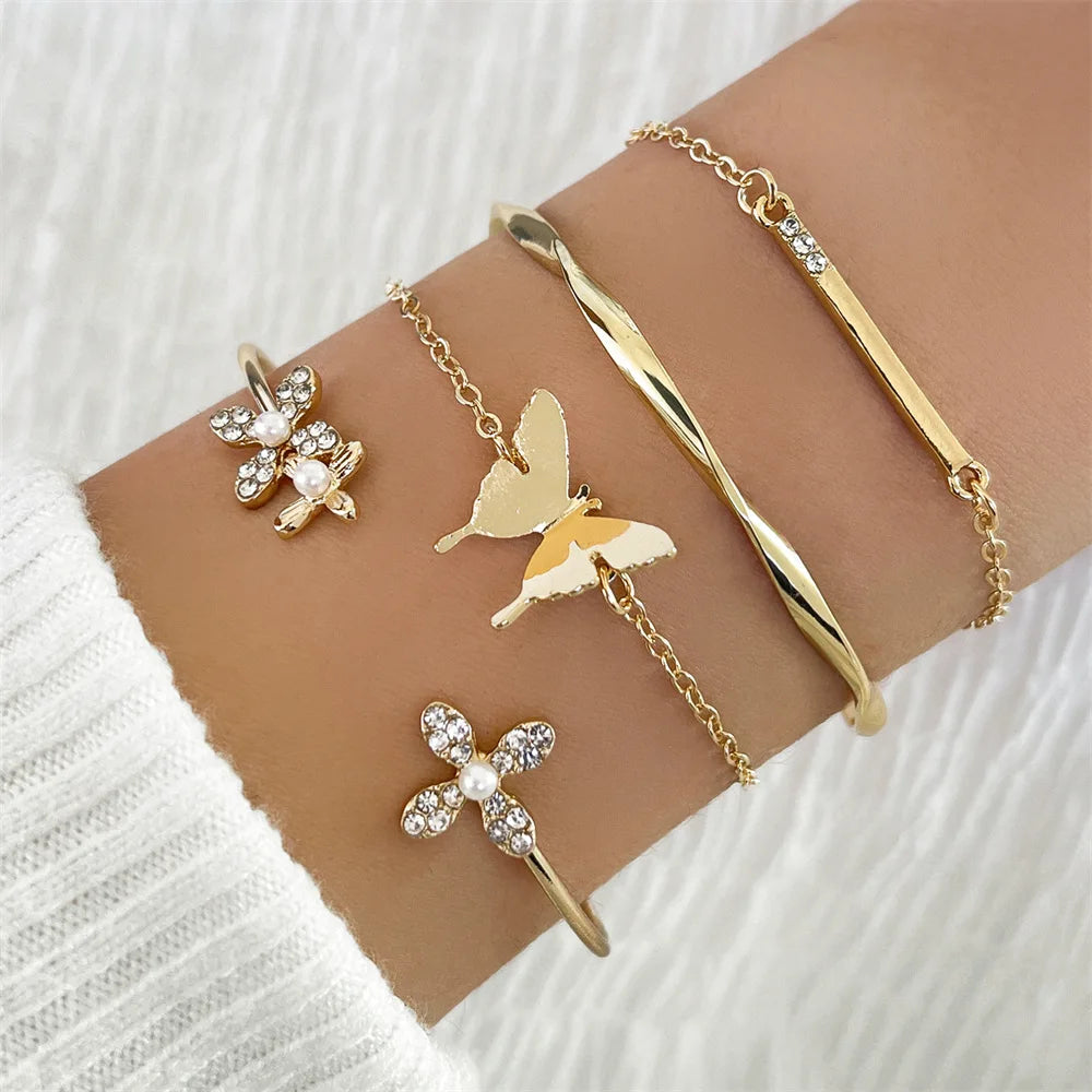 Trendy Bohemian Multi-Piece Smooth Mix-Match Twist Flower Chain Bracelet Thread Exaggerated Hip Hop Bracelets Set for Women