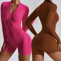 Women's Half Zip Long Sleeve Compression Gym Jumpsuit Solid One Piece Yoga Shorts Playsuit Wholesale Workout Wear