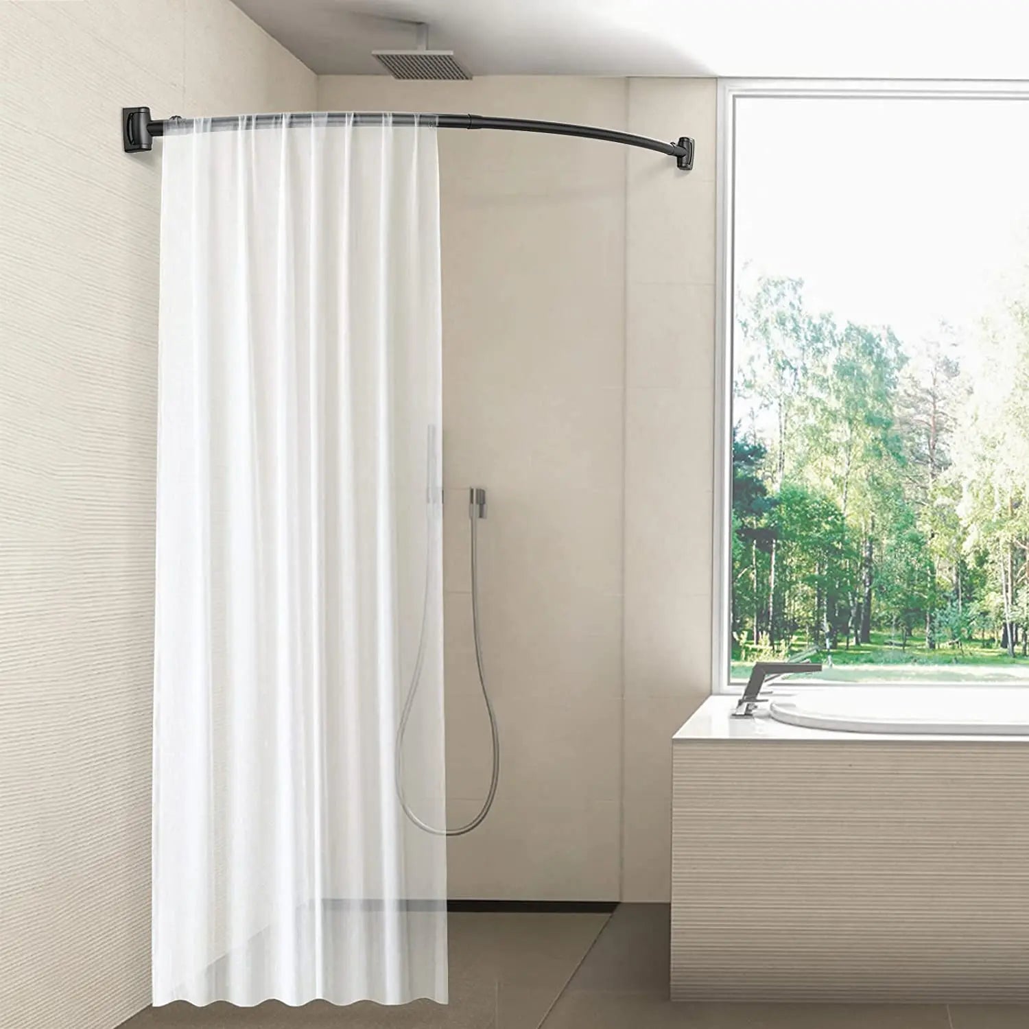 Indoor Adjustable Curved Shower Curtain Rod Steel Extendable Telescopic Shower Curtain Rail Pole Rod