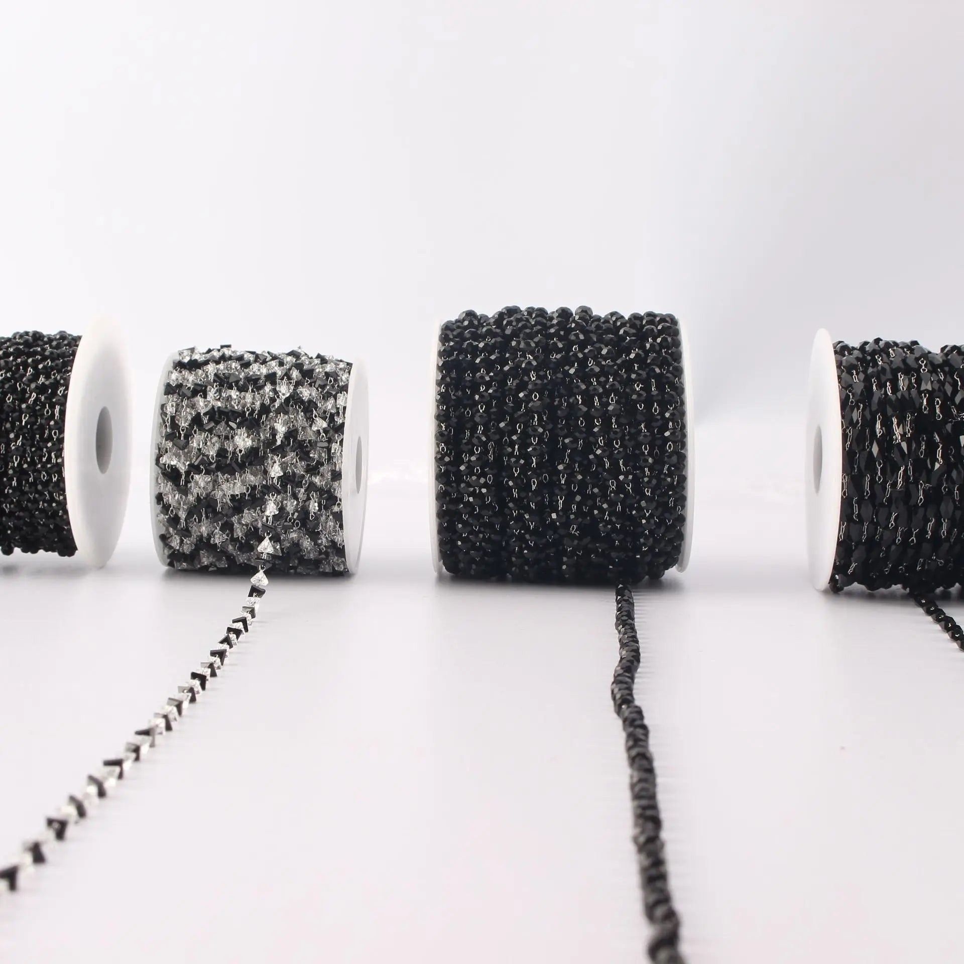 Black Spinel Beads Gemstone Non Tarnish No Fade Rosary Beads Black Crystal Handmade Stainless Steel Jewelry Ball Chain