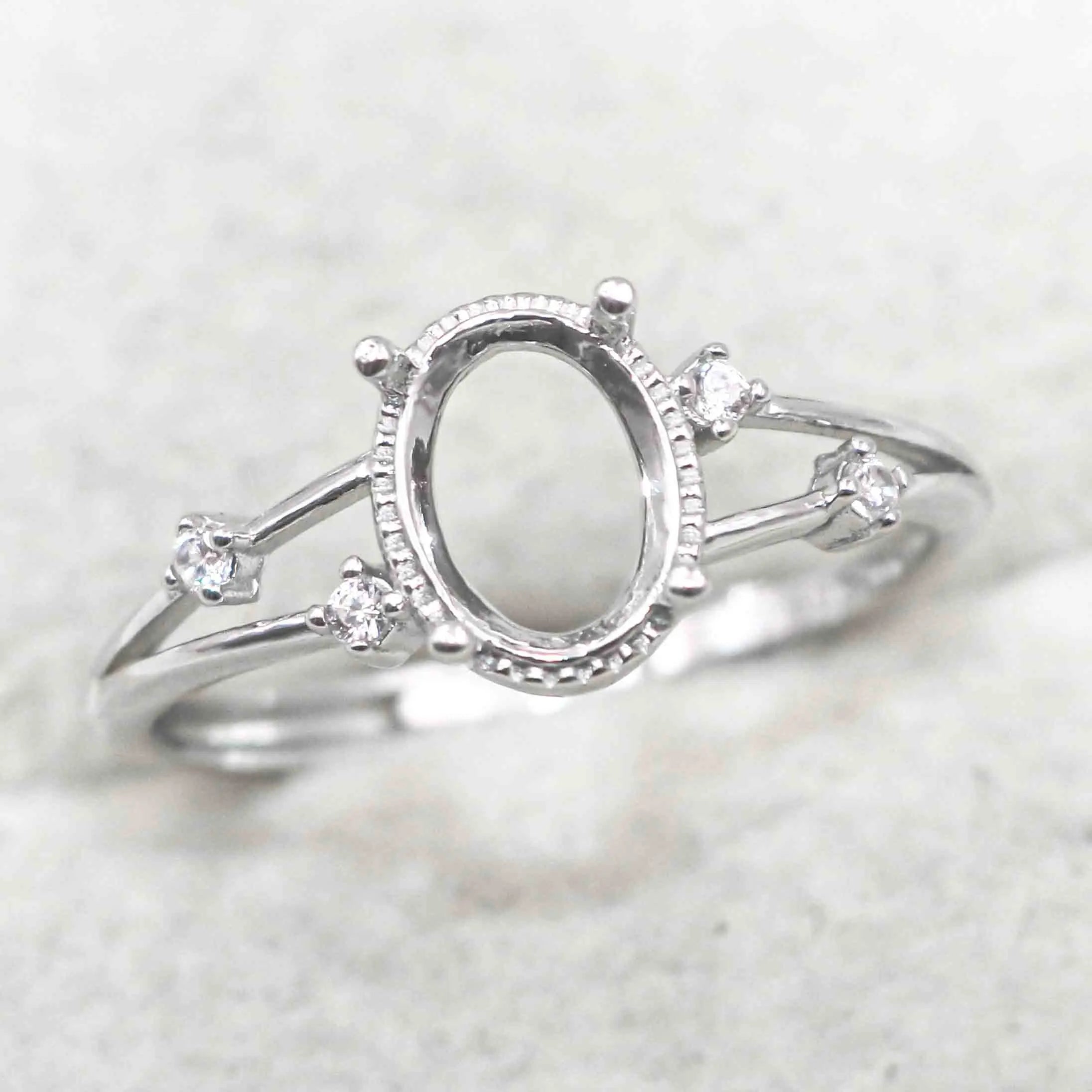 Sterling Silver 4*6/5*7/6*8/7*9/8*10/9*11mm Semi Mount Ring Empty Frame Blank Support S925 Without Center Stone for DIY Inlay