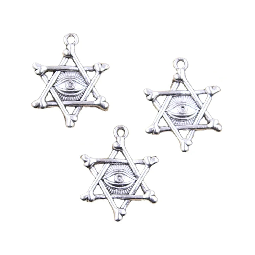 Charms Demon Eye Star of David Shield Hexagram Tibetan Bronze Silver Color Pendants Antique Jewelry Making DIY Handmade Craft