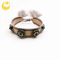 Unisex Classic Embroidered Love Rose Gold Plated Cotton Knitted Letters Crystal Beads Bracelet Studded Woven Rivets for