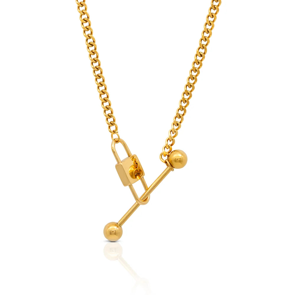 Chris April in Stock Fashion PVD Gold Plated 316L Stainless Steel Lock and Balance bar Pendant Necklace