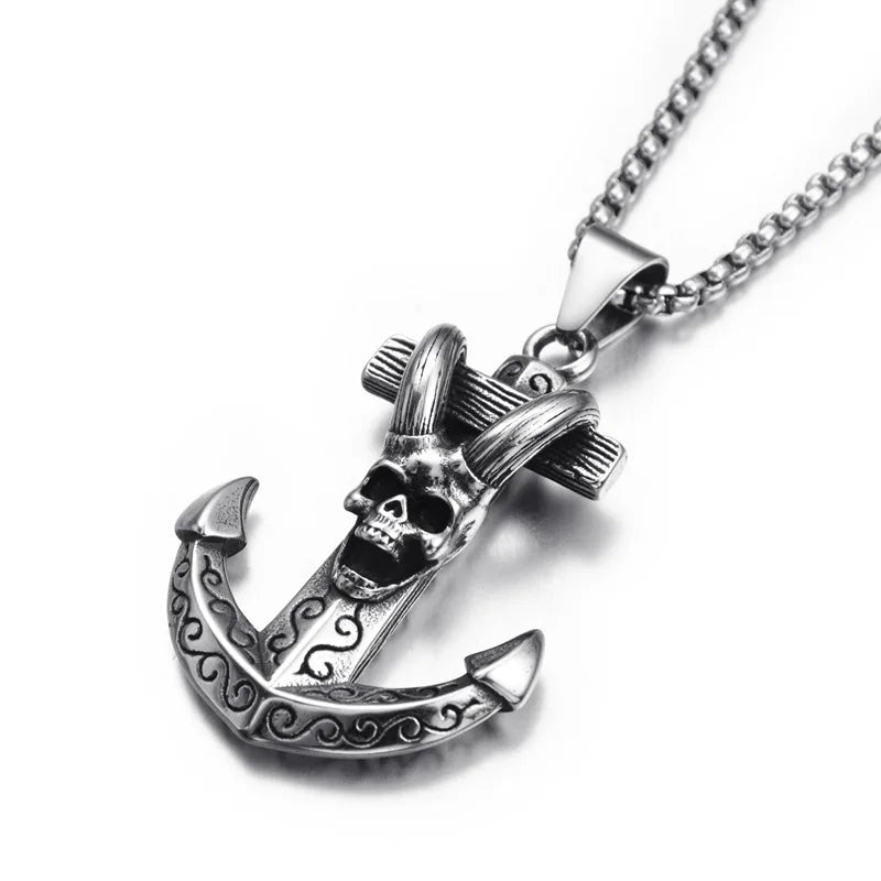 New Arrival Street Hiphop Tide Jewelry Stainless Steel Necklace Vintage Anchor Devil Pendant Necklace to My Son