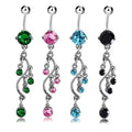 Stainless Steel S Shape Tree Branch Navel Ring Crystal Dangle Vine Belly Women Fashion Piercing Jewelry