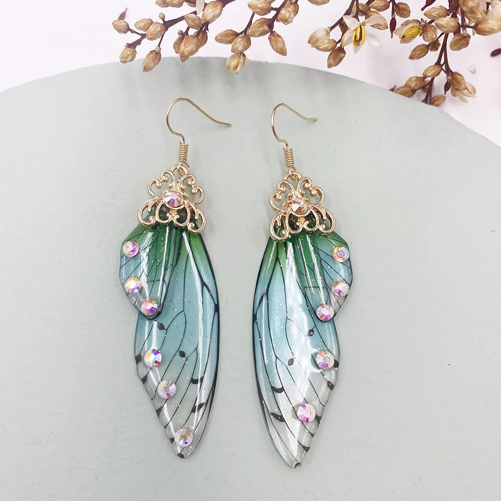Pendientes Con Alas S925 Sterling Silver Earhook Butterfly Earrings Long Pendant Cicanwing Wing Gradient Color Stud Earrings