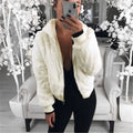 New Faux Fur Women's Short Zipper Coat with Hood Pocket High Waist Fashion Slim Black Red Pink Rabbit Fur Jacket