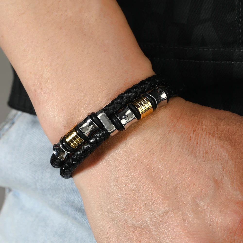 Wholesale Men's Hip Hop Style Zinc Alloy Cuff Bracelet Black/Brown Gold/Silver/Black Plated 21cm High Standard Quality OEM/ODM