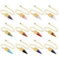 Gold Retro Pattern Stone Pendulum&Chain Natural Crystal Stone for Spiritual Use Divination Hypnosis Healing Soul Witchcraft