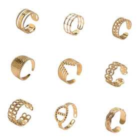 Minimalist Wholesale Geometric Stainless Steel Fashion Jewelry Accessories 18K Gold Plated Open Adjustable Stackable Ring
