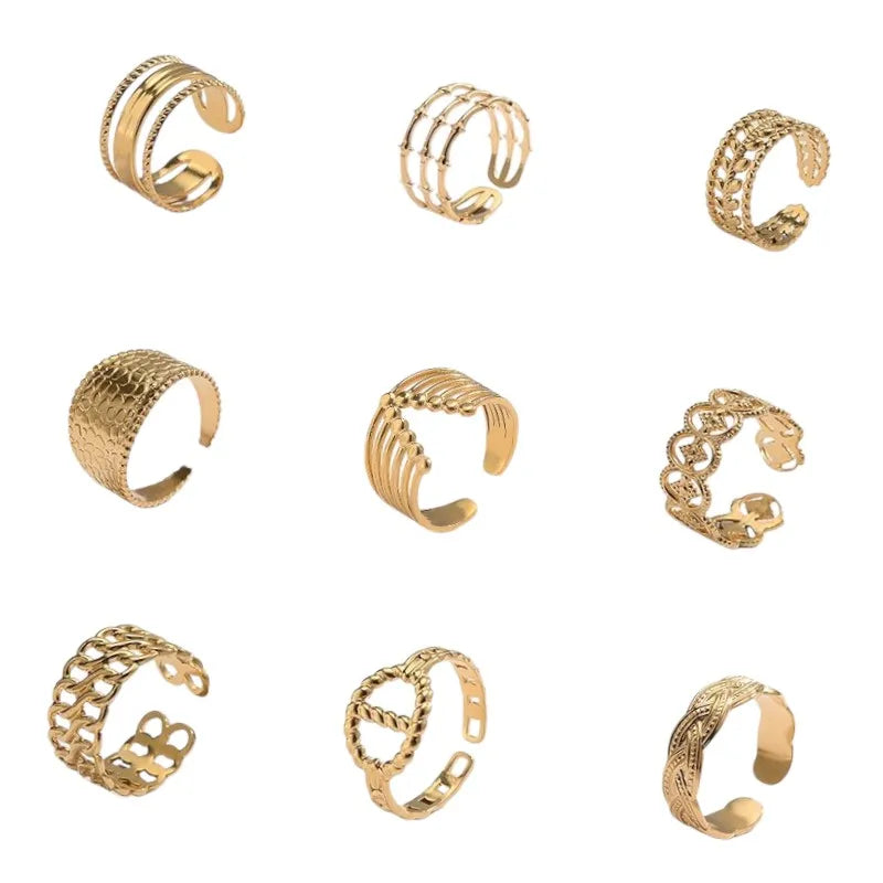 Minimalist Wholesale Geometric Stainless Steel Fashion Jewelry Accessories 18K Gold Plated Open Adjustable Stackable Ring