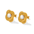 INS Imitation Pearl Four Leaf Flower Shaped Stainless Steel Jewelry Stud Earrings for Girls' Gift