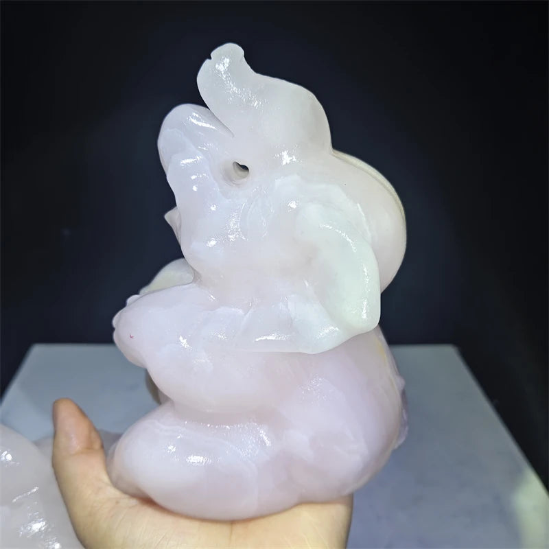 Wholesale Pink Calcite Elephant Carving Animal Crafts Ornaments Healing Stones for Gift