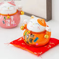 4.5 Inches Porcelain Ready to Ship  Japanese Figurine Gift Maneki  Neko Black Red Pick  Ceramic Fortune Lucky Cat
