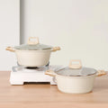 Cast Aluminum Ceramic Soup/Stock Pot with Korean Design Style Double Handle and Glass Lid Induction Bottom