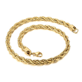 In Stock Retail/ Wholesale Gold Plated 50cm/ 55cm/ 60cm Twist Rope Pendant Necklace Stainless Steel Necklace Men