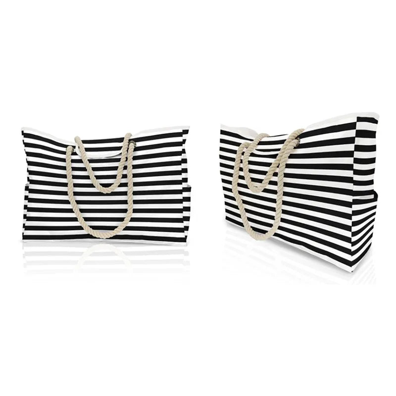 Popular Women's Large Beach Tote Bag with Two Handles New Design Black Stripe Casual Shoulder Bag Wholesale Fashion Accessory