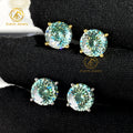 Ready to Ship Special Design 925 Sterling Silver Gold Plated 8mm 2Carat Green Color Portuguese Cut Moissanite Stud Earrings