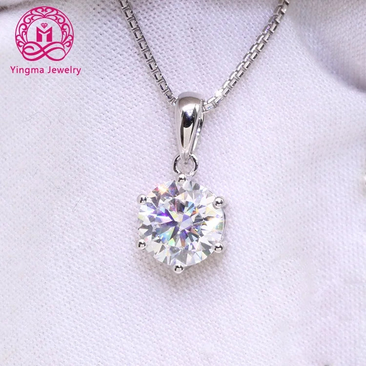 14K Solid White Gold 8.0 mm  2 Carats White Round Brilliant Cut Moissanite Diamond Pendant Necklaces