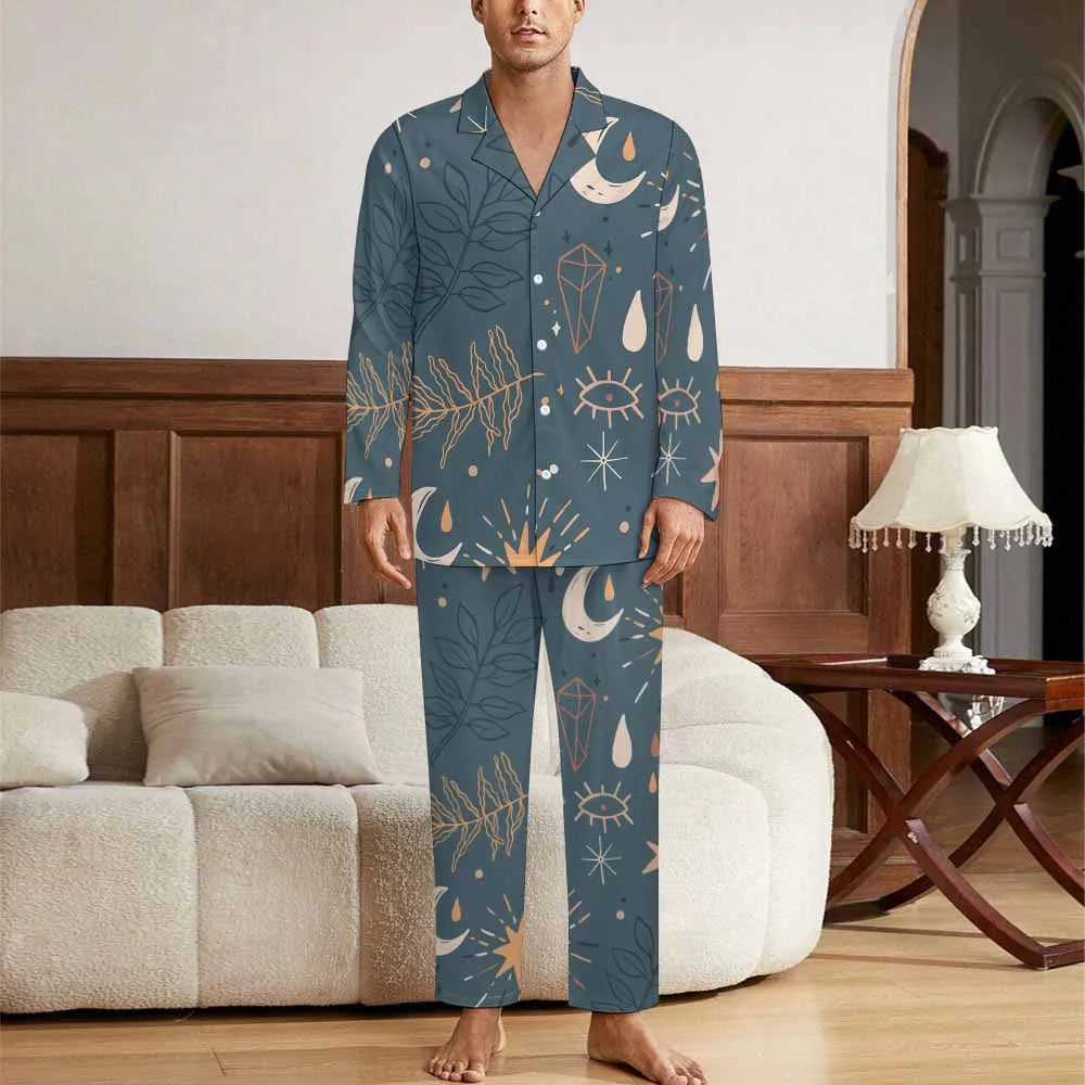 Custom Wholesale Men's Pajamas Luxury Men Pajamas Long Sleeve Button-Down Set Sleepwear Loungewear for Man