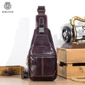 SCHLATUM Men's Casual 100% Cowhide Leather Chest Bag Vintage Fashion Style Earphone Hole Zipper Custom Logo Genuine Leather