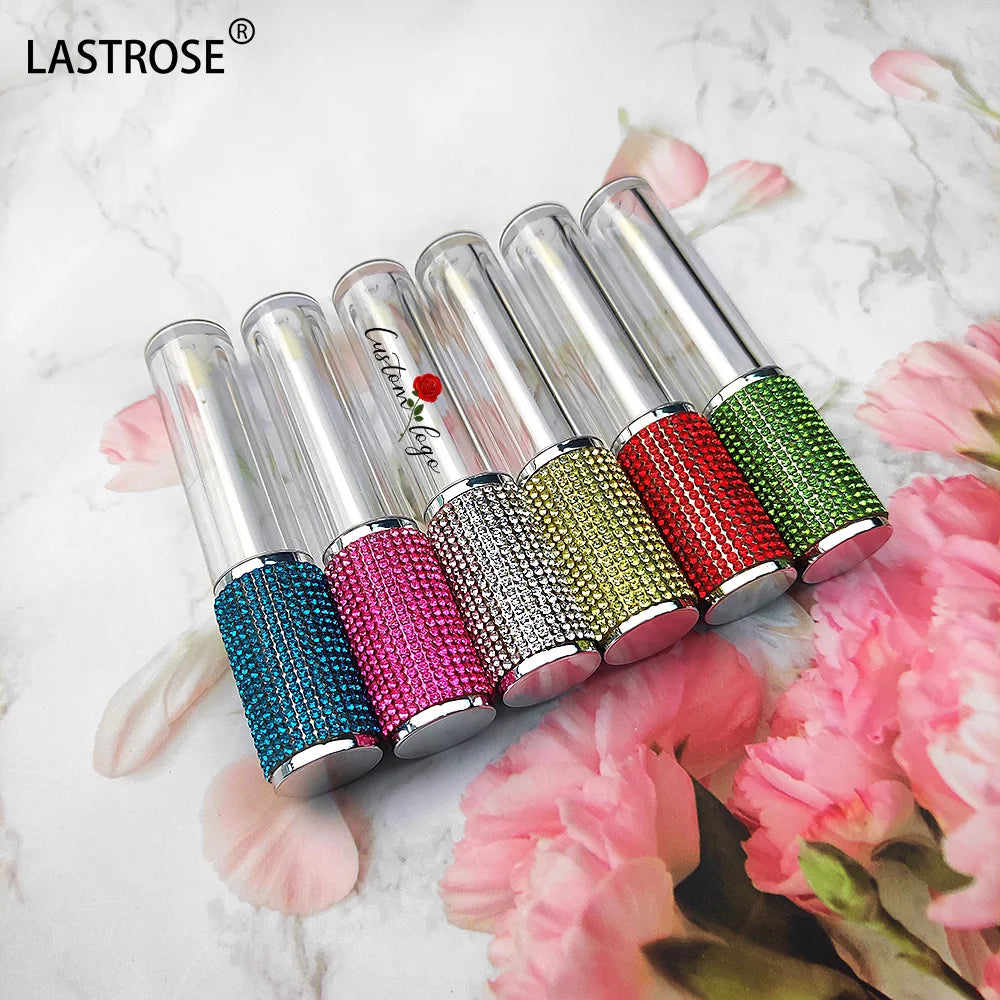 Make Your logo Lipstick Container Empty Transparent 6ml Rhinestone Lip Gloss Tube Private Label