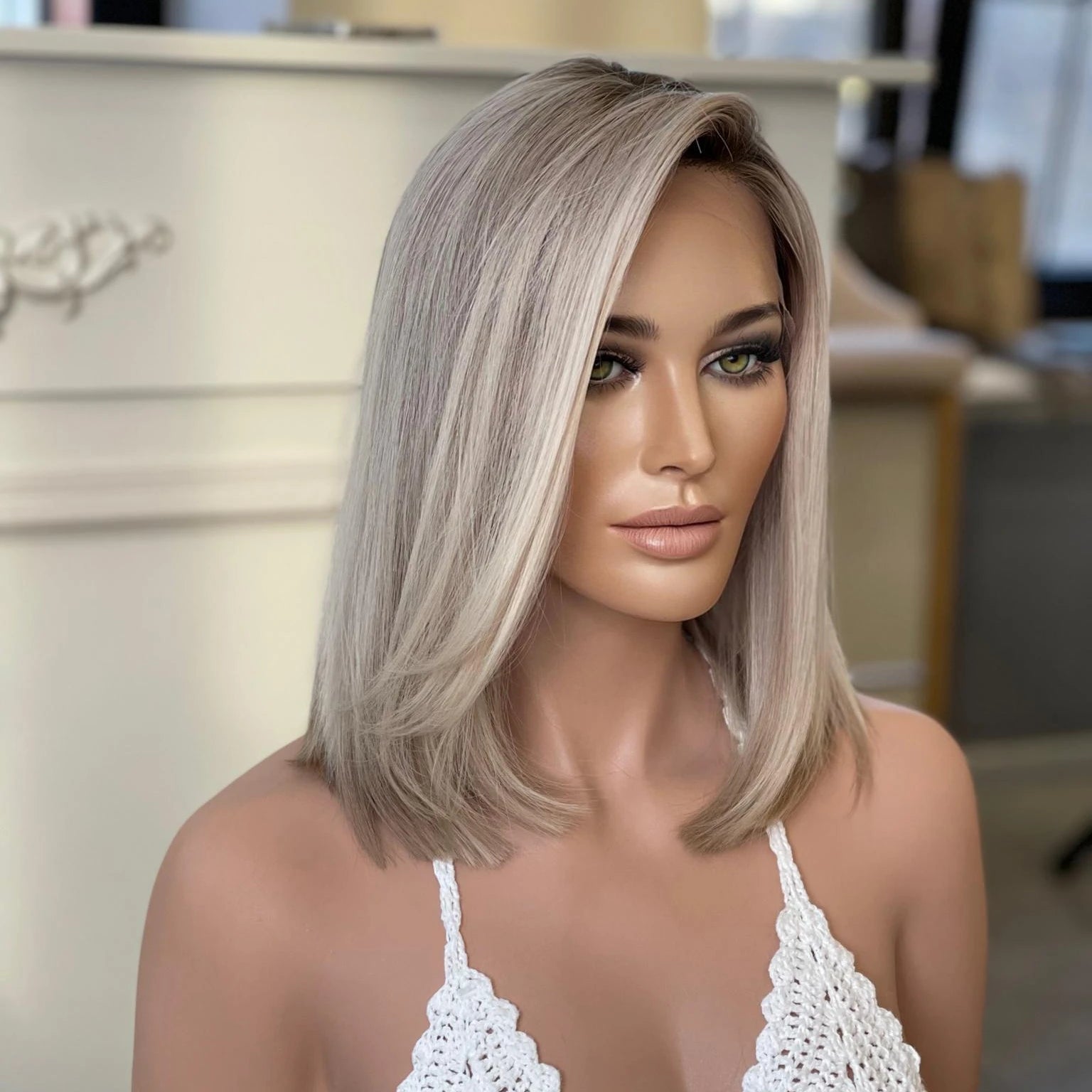 Cuticle Aligned European Human Hair Lace Front Wig Highlights Color Straight Bob Wigs 13x4 HD Lace Front Wig