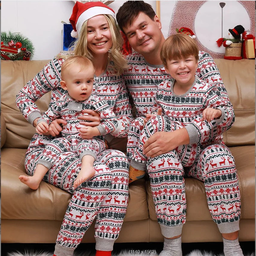 Print on Demand Elk Deer Family Matching Outfit Clothes Christmas Parent-child Sleepwear Full Sleeve Family Christmas Pajamas