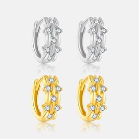 FUAMAY Dainty 18K Gold Plated 925 Sterling Silver Hoop Earrings Aretes Wide Hollow Hoop Earrings With Zircon