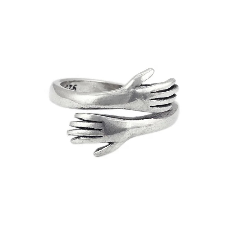 New Romantic Adjustable Hand Shaped Antique Silver Plated Love Hug Ring