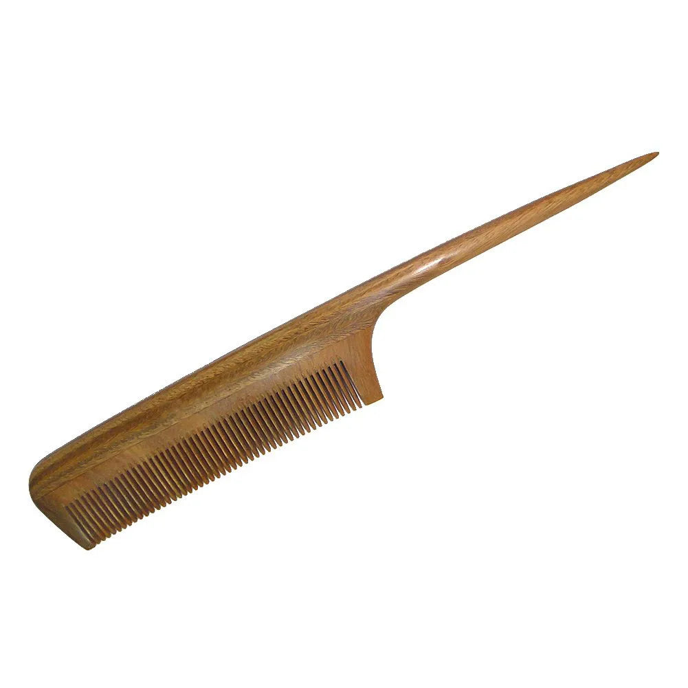Long Anti-Static Green Sandalwood Comb with Fine Tooth Rat Tail Home Use Lice Comb with Wood Handle
