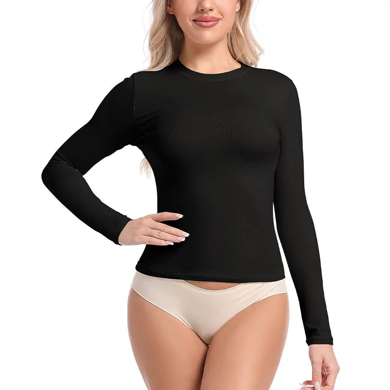 FITS EVERYBODY Cotton Slim Fit Tops Crew Neck Going Out Crop Top Fitted Basic Tee Seamless Long Sleeve T Shirt