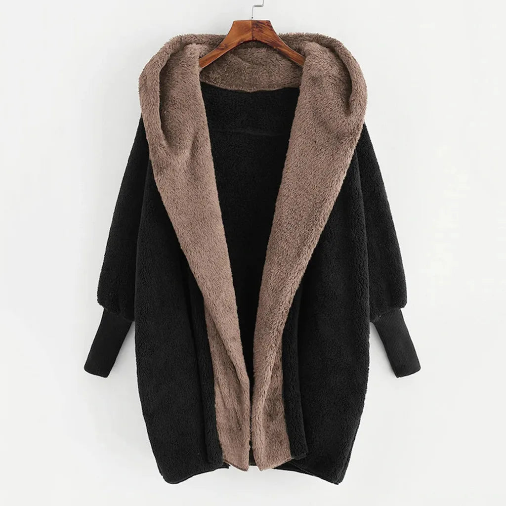 2022 Europe and the United States New Women's Matching Color Cashmere Hooded Loose Cardigan Coat