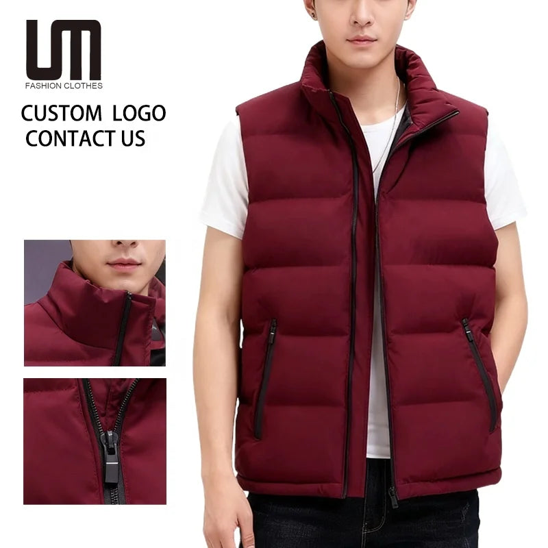 Custom Your Logo Wholesale Autumn Fashion Men Vest Sleeveless Polyester Padded Jacket Zipper Tops Waistcoats