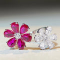 2CT 5A CZ Colored Cubic Zircon Cushion Cut Flower Cluster Personalized Wholesale Price Wedding Red Zircon Engagement Rings