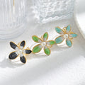 Versatile Stainless Steel Colorful Oil Drop Flower Ring Inlaid with Pearls Fashionable Ins Style Light Luxury Personality Ring