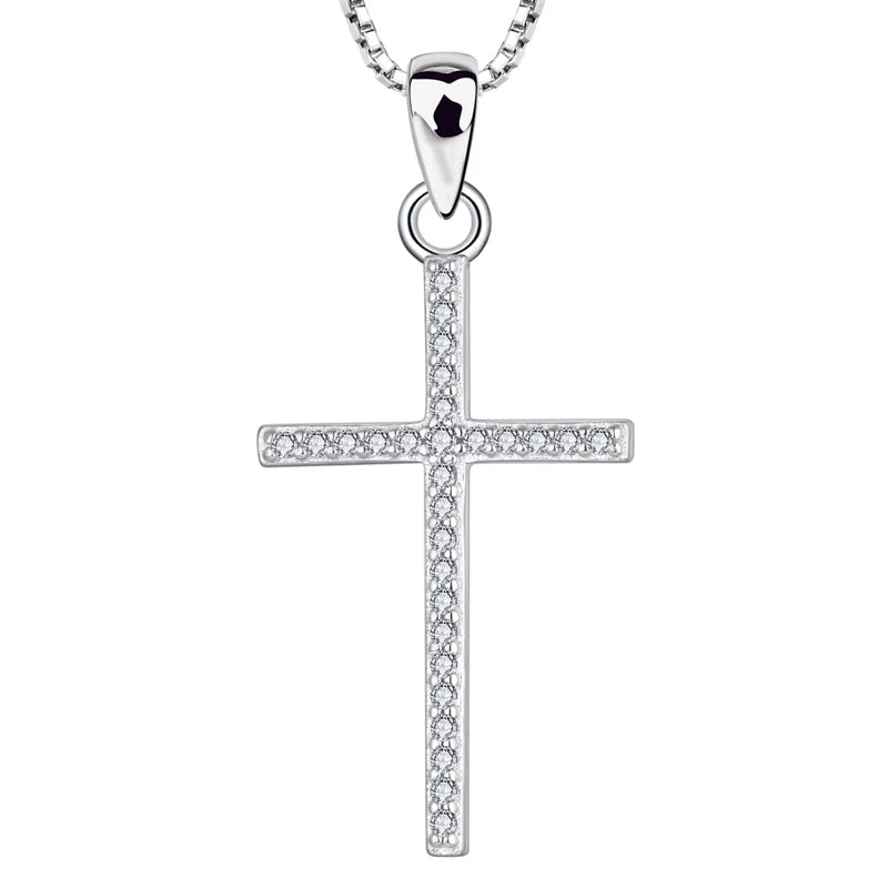 High Quality 925 Sterling Silver Religious Christian Cubic Zirconia Jesus Cross Pendant Necklace Jewelry