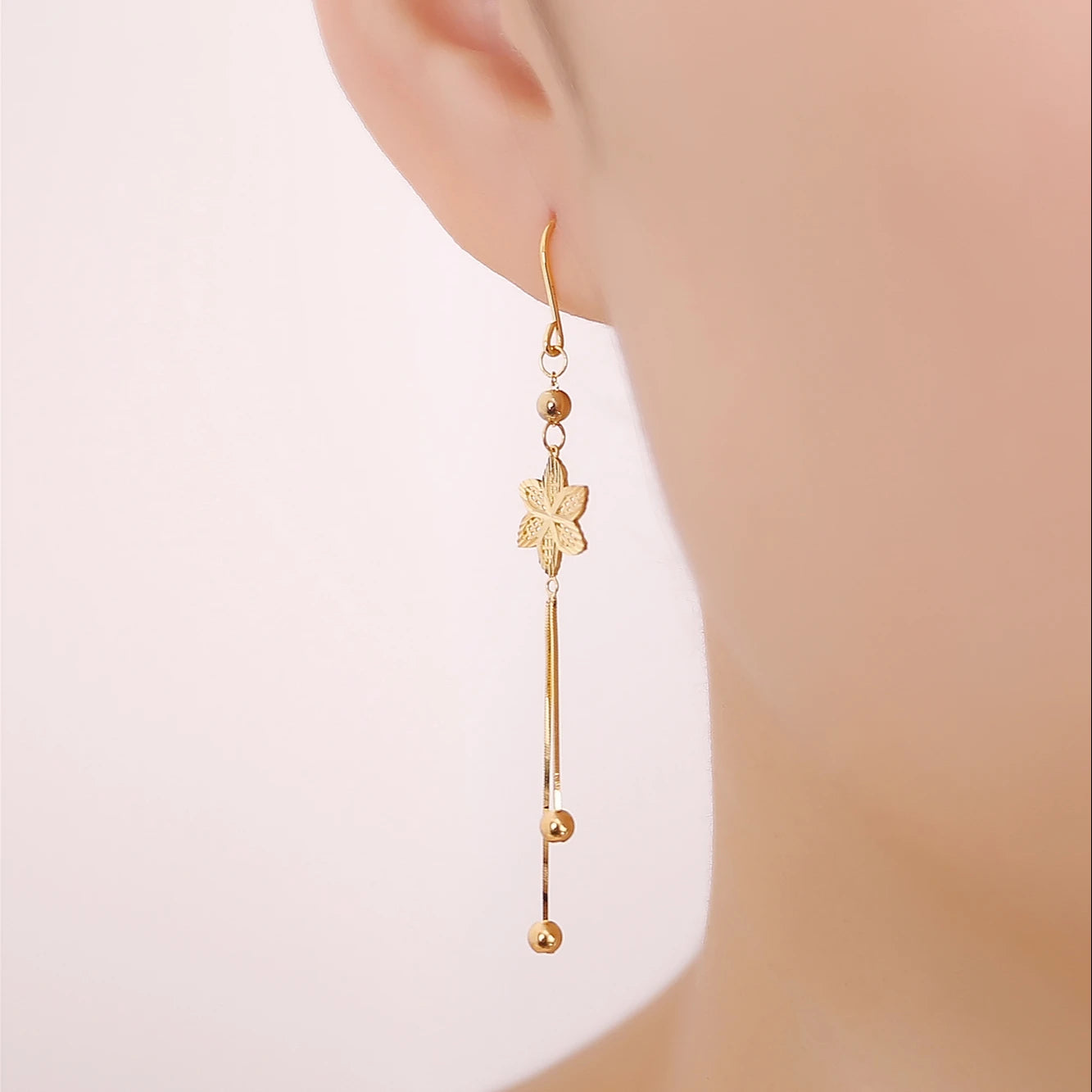 H&F Original 18k Solid Gold Earring Drop Eardrop Real Pure Gold Manufacturer Long Tree Leaf Fine Jewelry for Women Mama Earrings