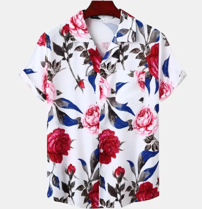 Custom Logo Floral Sublimation Print Beach Wear Quick Dry Cotton Polyester Turn Down Collar Short Sleeves Men's Hawaiian Shirt