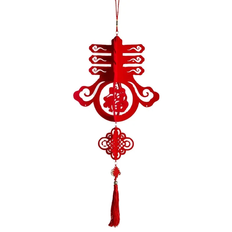 Chinese Style New Year Spring Festival Felt Cloth Festive Lanterns Decorations 3D Blessing Knot Flower Fortune Hanging