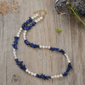Irregular Amethyst Natural Stone Round Beaded Red Village Pearl and Coral Necklace