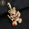 Hip Hop Jewelry Mens Gold Plated Brass Prong Setting 5A CZ Diamond 3D Enamel Wizard Violent Bear Pendant With Wand