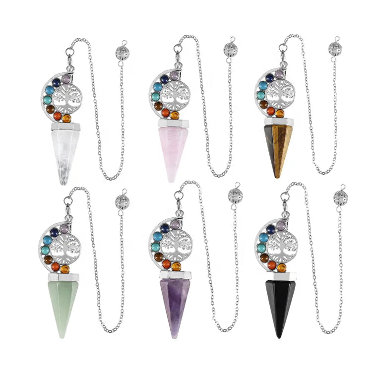 Natural Stone Crystal Hexagonal Bullet Point Pendulumreiki Crystal PendulumHealing Crystal Tree Life 7 Chakra Cone Pendulum