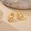 Dazan New Winter Ins Trendy 18k Pvd Gold Plated Stainless Steel Boho Irregular Oval Striped Pearl Earrings Indian Jewelry