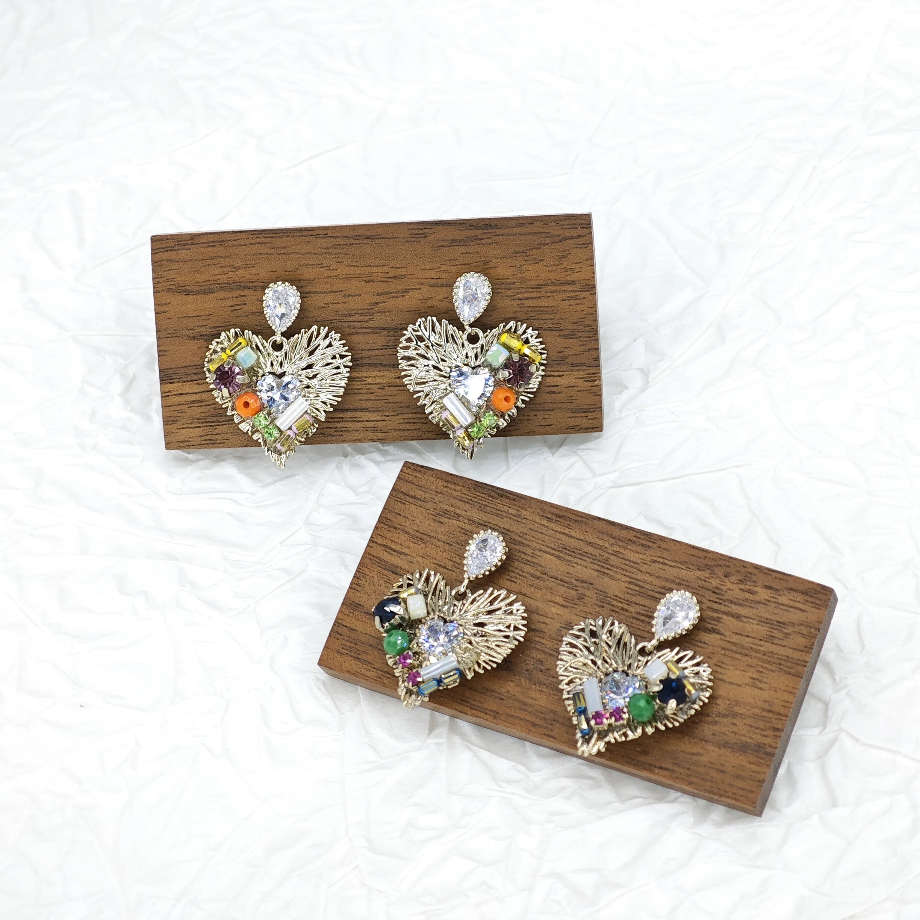 Ilona  Colored Beads Fashion Jewelry Earring Handmade Vintage Stud Earrings for Women Heart-Shape