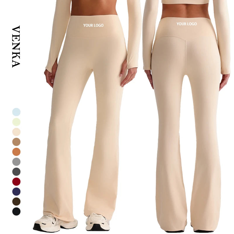 Ladies High Waist Flare Pants Fitness Workout Pant Custom Logo Solid Color Women No T Line Butt Lift Gym Yoga Pants Leggings